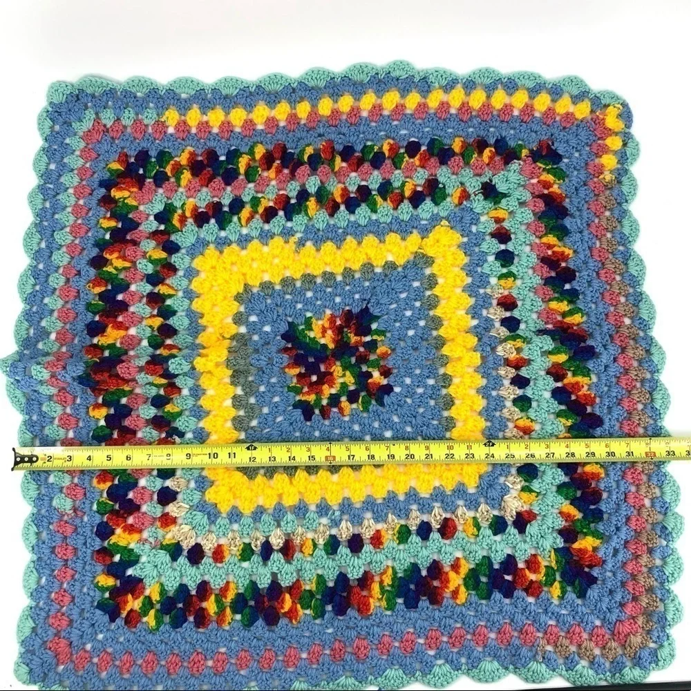 Granny Square Baby Blanket Lap Afghan Rainbow Unisex Boho Indie Cottage